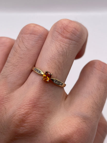 9ct gold spessartite garnet and diamond ring