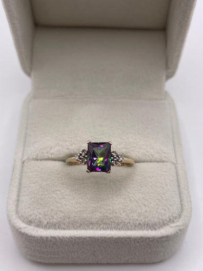 9ct gold mystic topaz and diamond ring