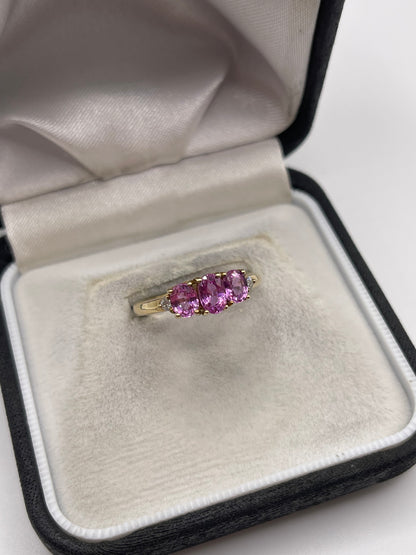 9ct gold pink sapphire and diamond ring