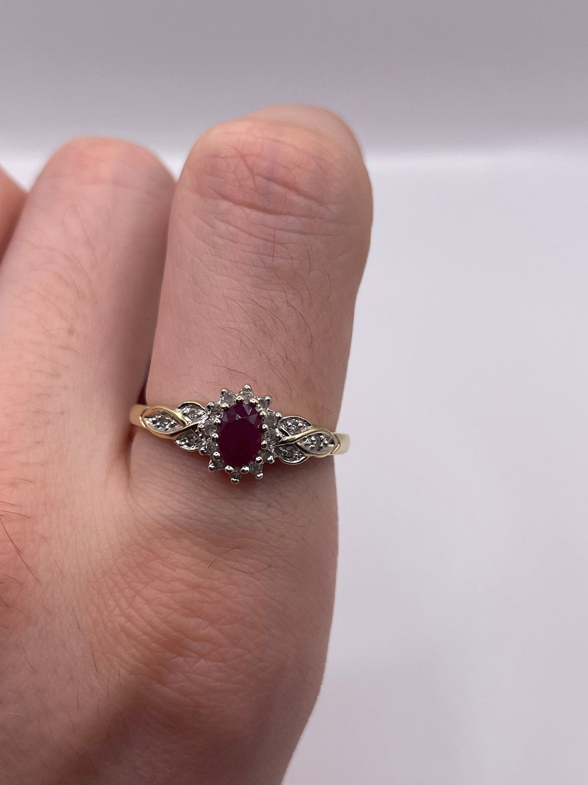 9ct gold ruby and diamond ring