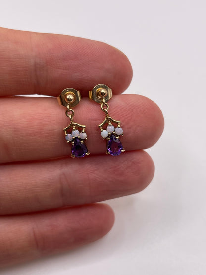 9ct gold amethyst and opal earrings