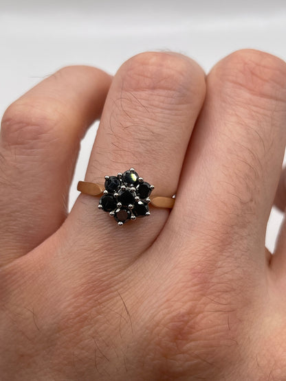9ct gold black diamond cluster ring