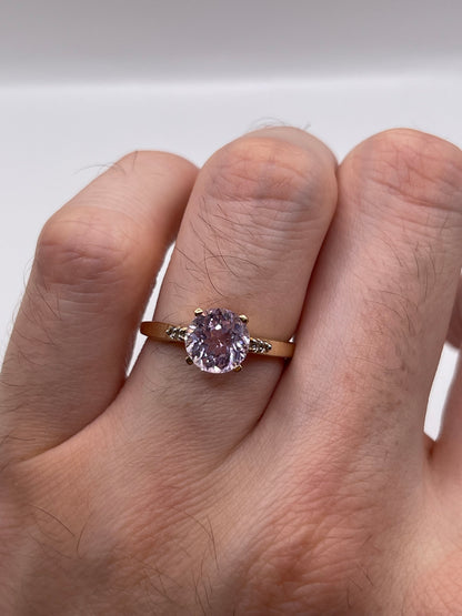 9ct gold kunzite and zircon ring