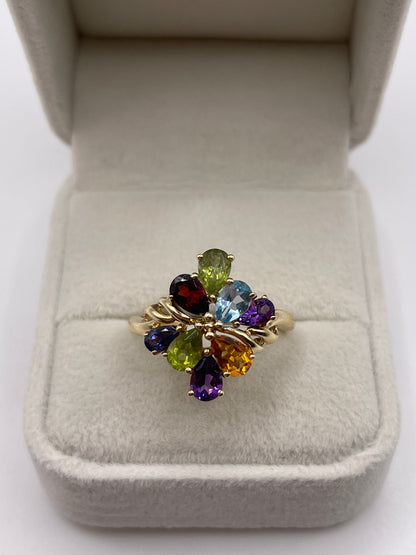 9ct gold multi gemstone cluster ring