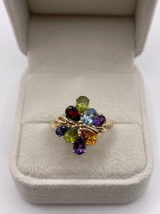 9ct gold multi gemstone cluster ring