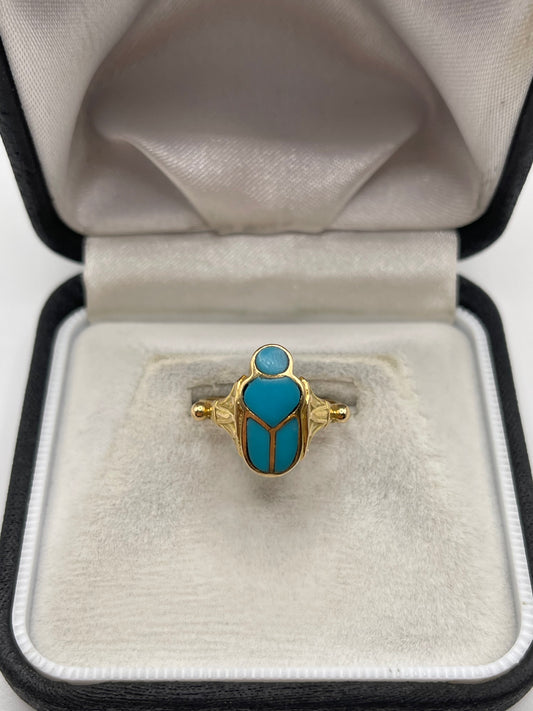 18ct gold turquoise scarab ring