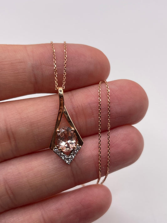 9ct rose gold morganite and zircon necklace