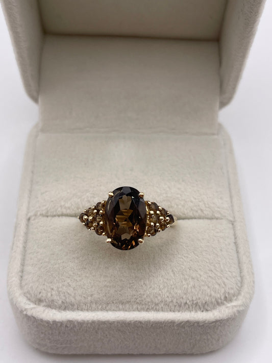 9ct gold Smokey quartz cluster ring