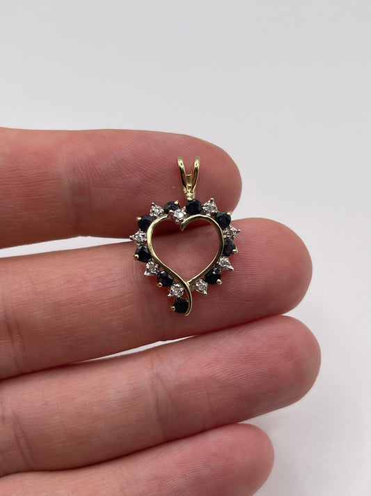 9ct gold sapphire and diamond heart pendant