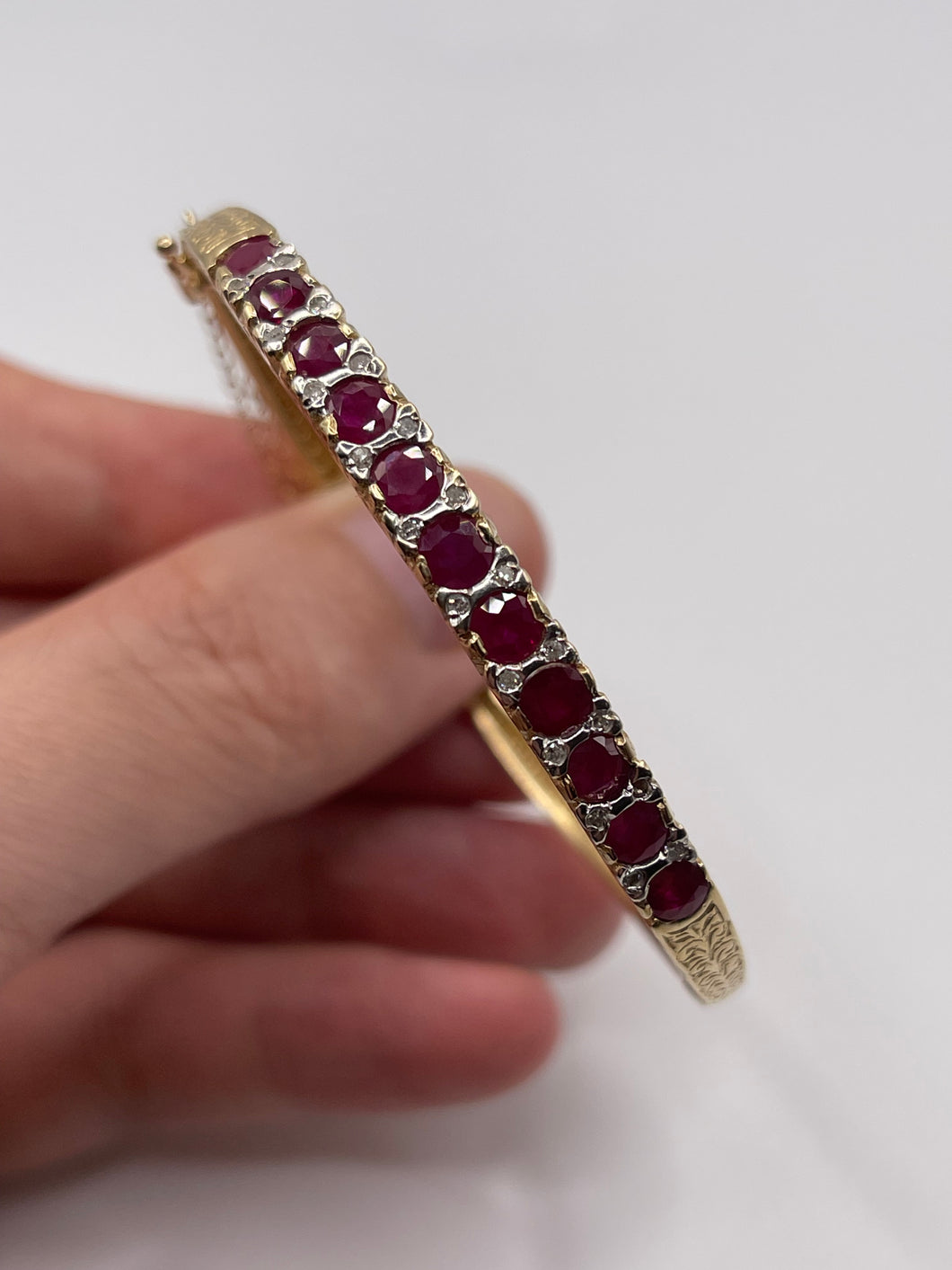 9ct gold ruby and diamond bangle