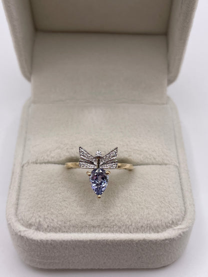 9ct gold tanzanite and zircon ring