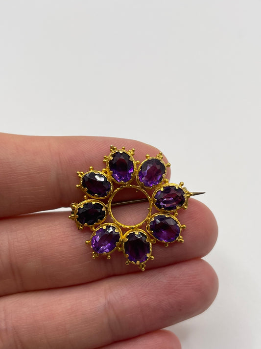 Antique 15ct gold amethyst brooch