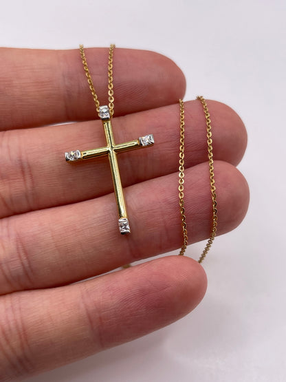 18ct gold cz cross necklace