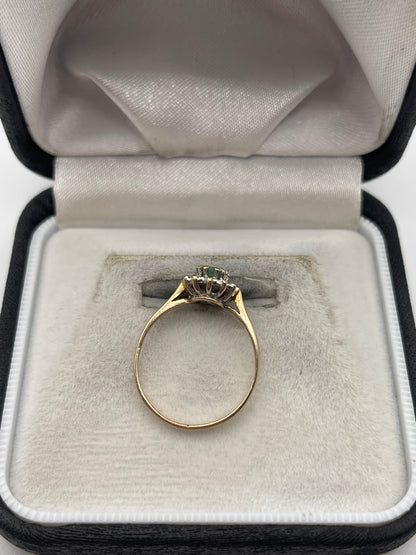 9ct gold emerald and diamond ring
