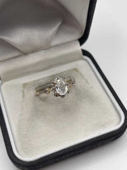 9ct gold zircon and diamond ring