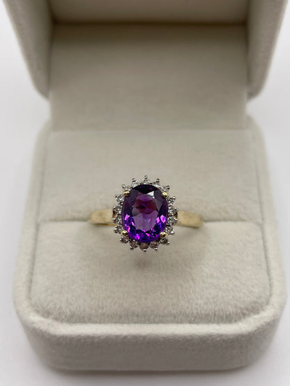 9ct gold amethyst and diamond ring