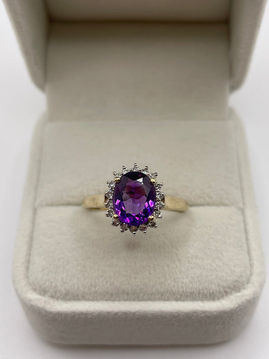 9ct gold amethyst and diamond ring