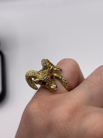 Heavy 9ct gold ruby ram ring