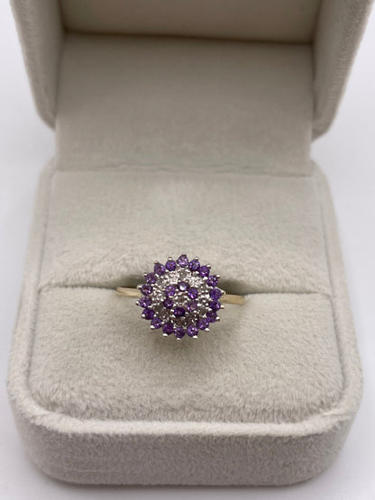 9ct gold amethyst and diamond ring