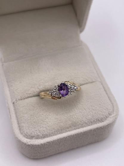 9ct gold amethyst and diamond ring