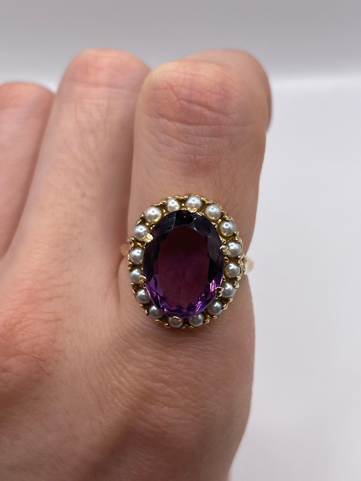 9ct gold amethyst and pearl ring
