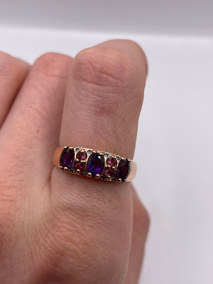 9ct rose gold amethyst, tourmaline and diamond ring