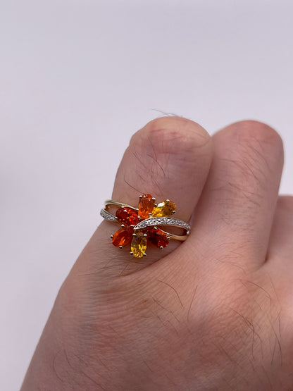 9ct gold fire opal and diamond ring
