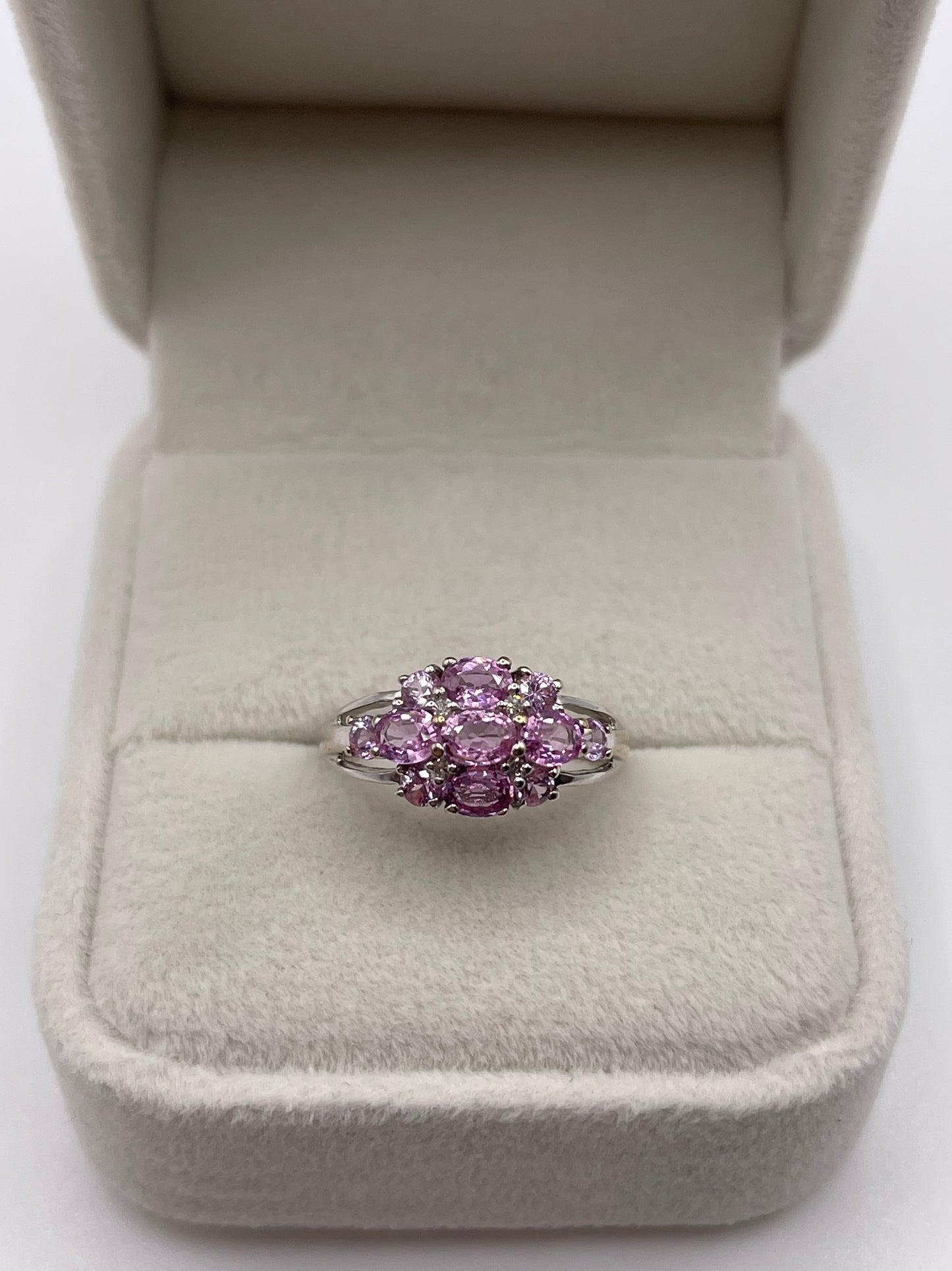 9ct white gold pink sapphire and diamond ring