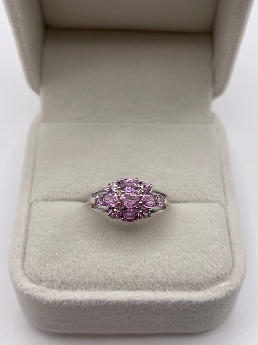 9ct white gold pink sapphire and diamond ring