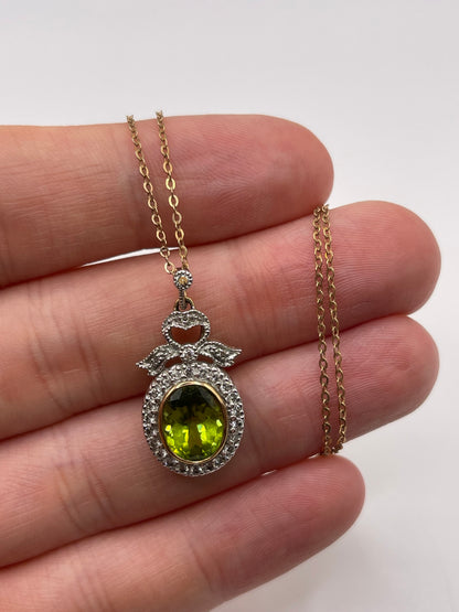 9ct gold peridot and diamond necklace