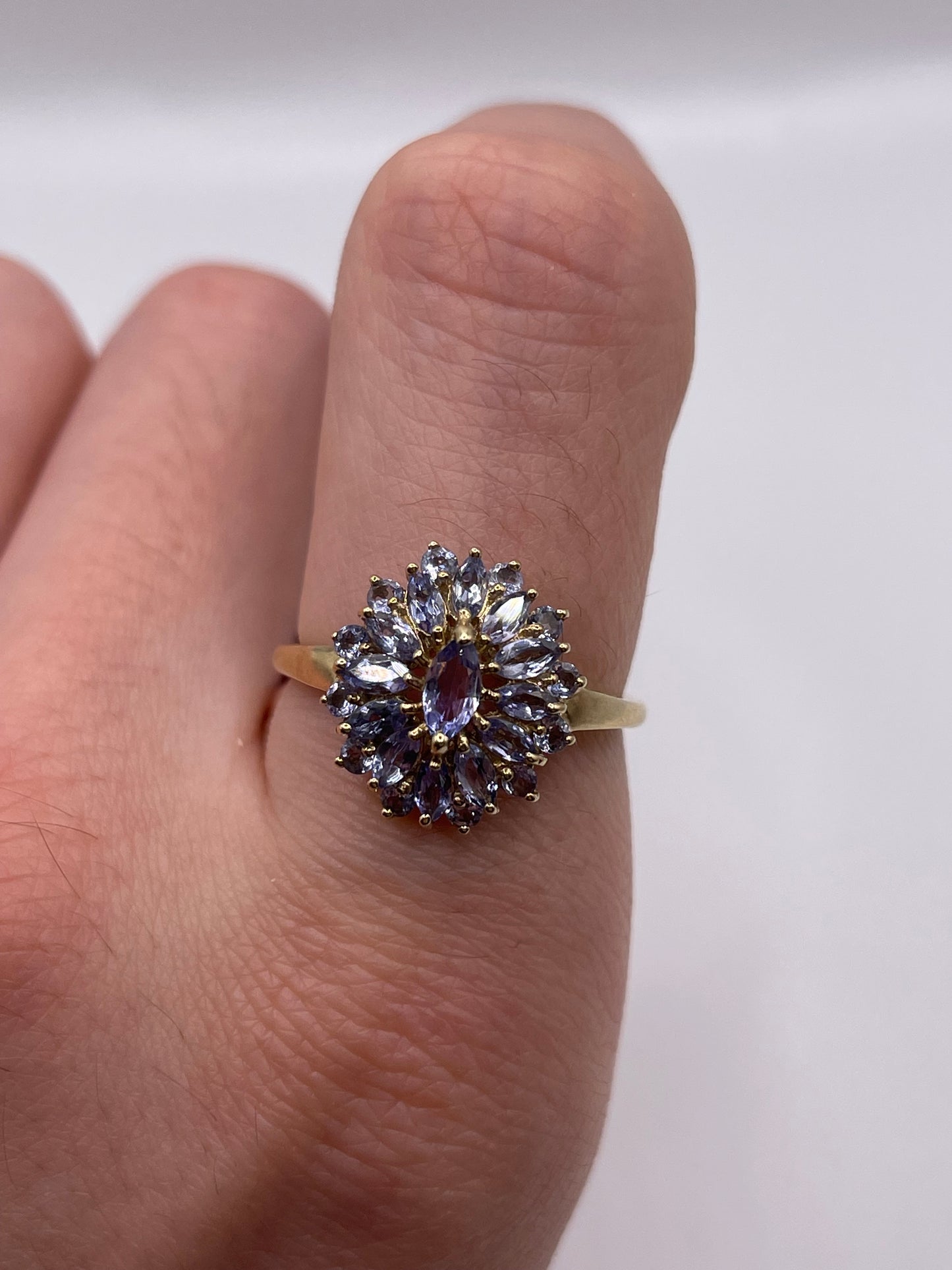 9ct gold tanzanite cluster ring