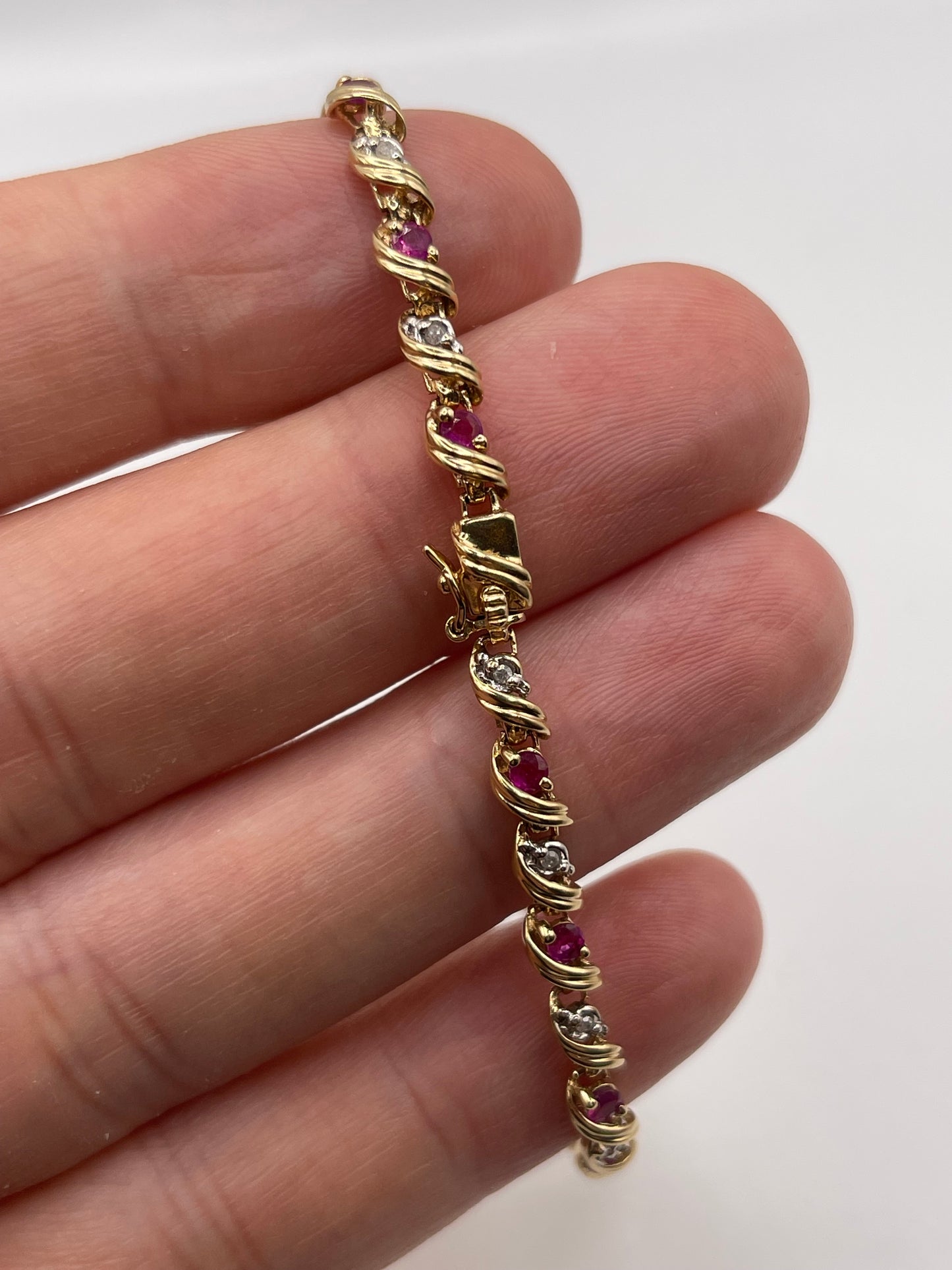 9ct gold ruby and diamond bracelet
