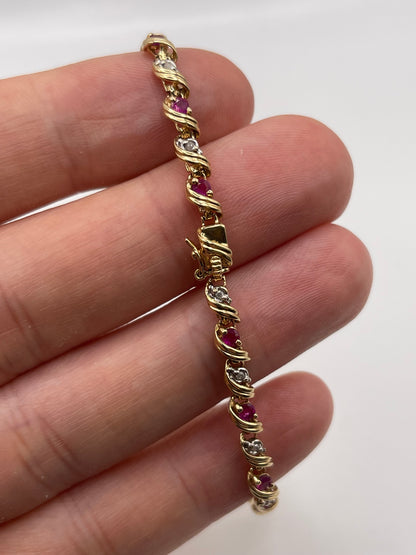 9ct gold ruby and diamond bracelet