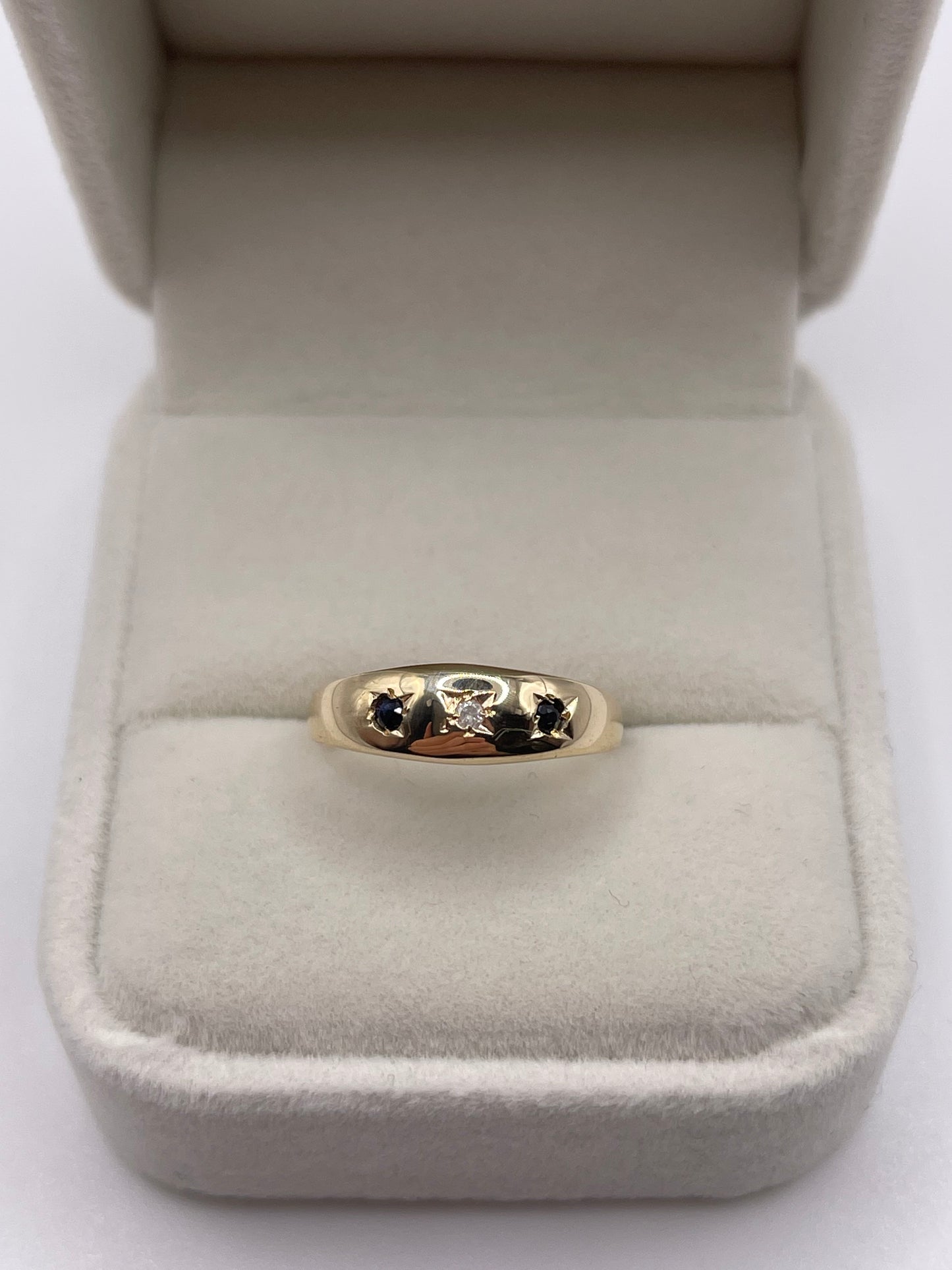 9ct gold sapphire and diamond gypsy ring