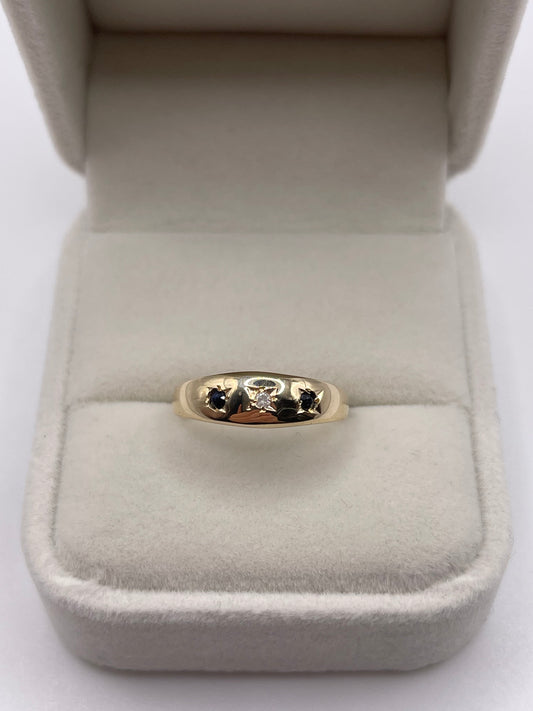 9ct gold sapphire and diamond gypsy ring
