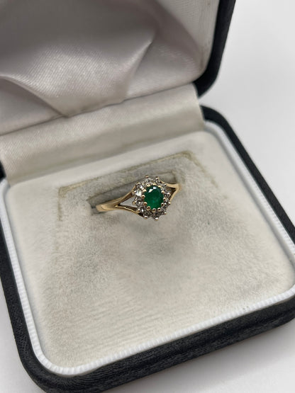 9ct gold emerald and diamond ring