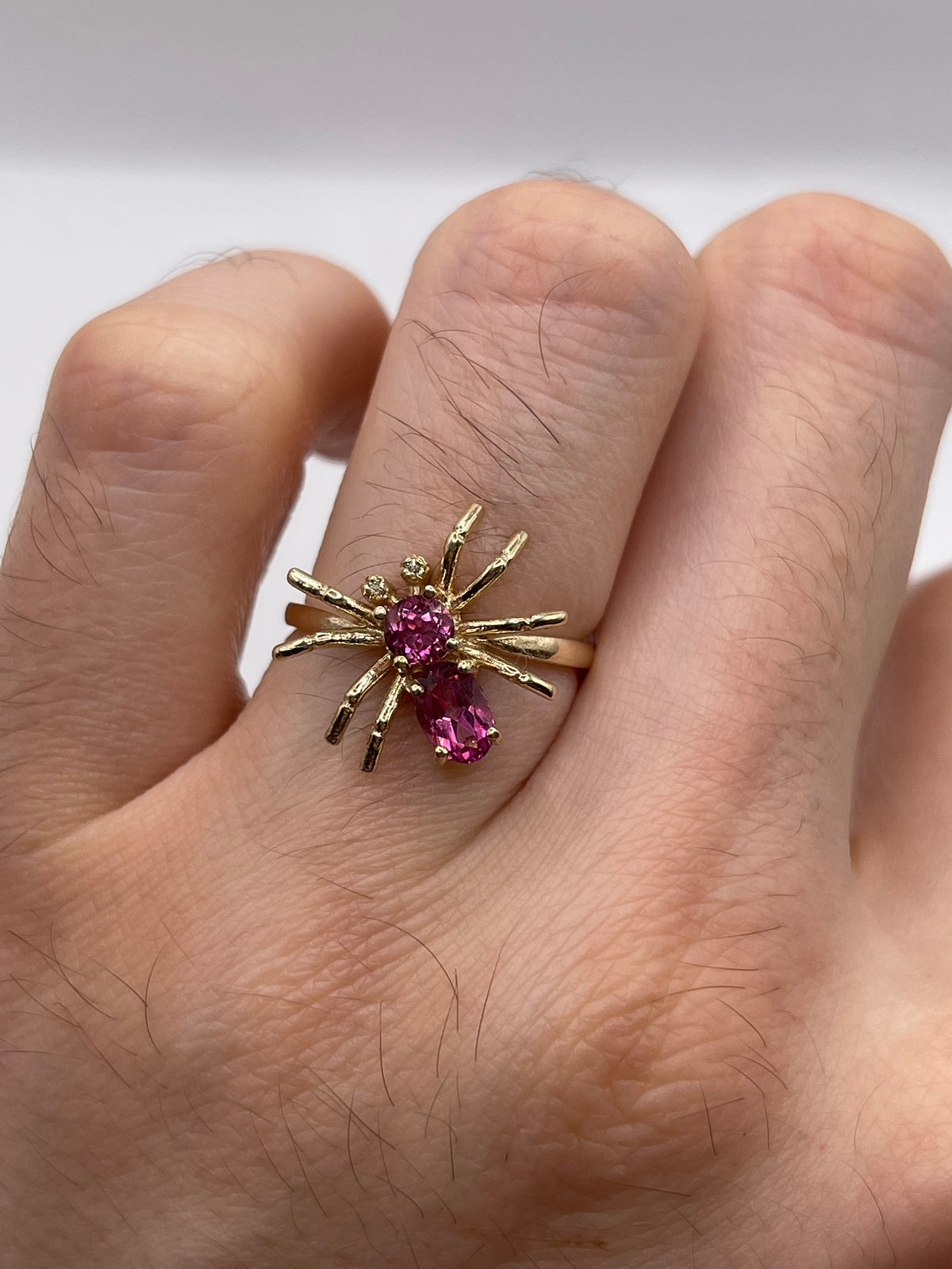9ct gold pink topaz and diamond spider ring