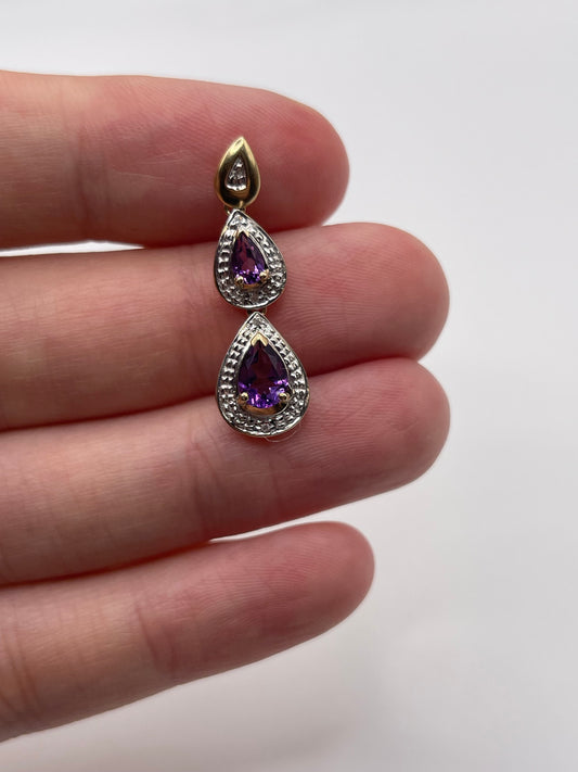 9ct gold amethyst and diamond pendant