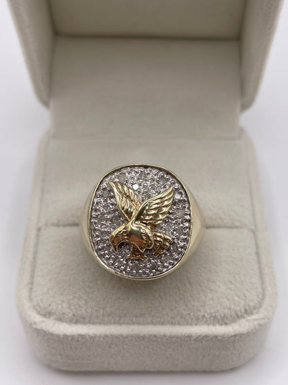 9ct gold diamond eagle signet ring