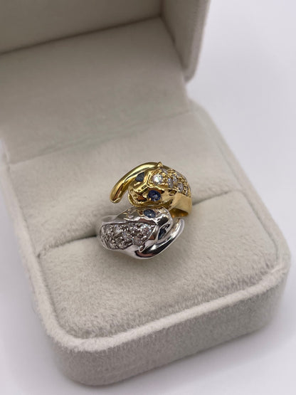 18ct two tone gold sapphire double panther ring