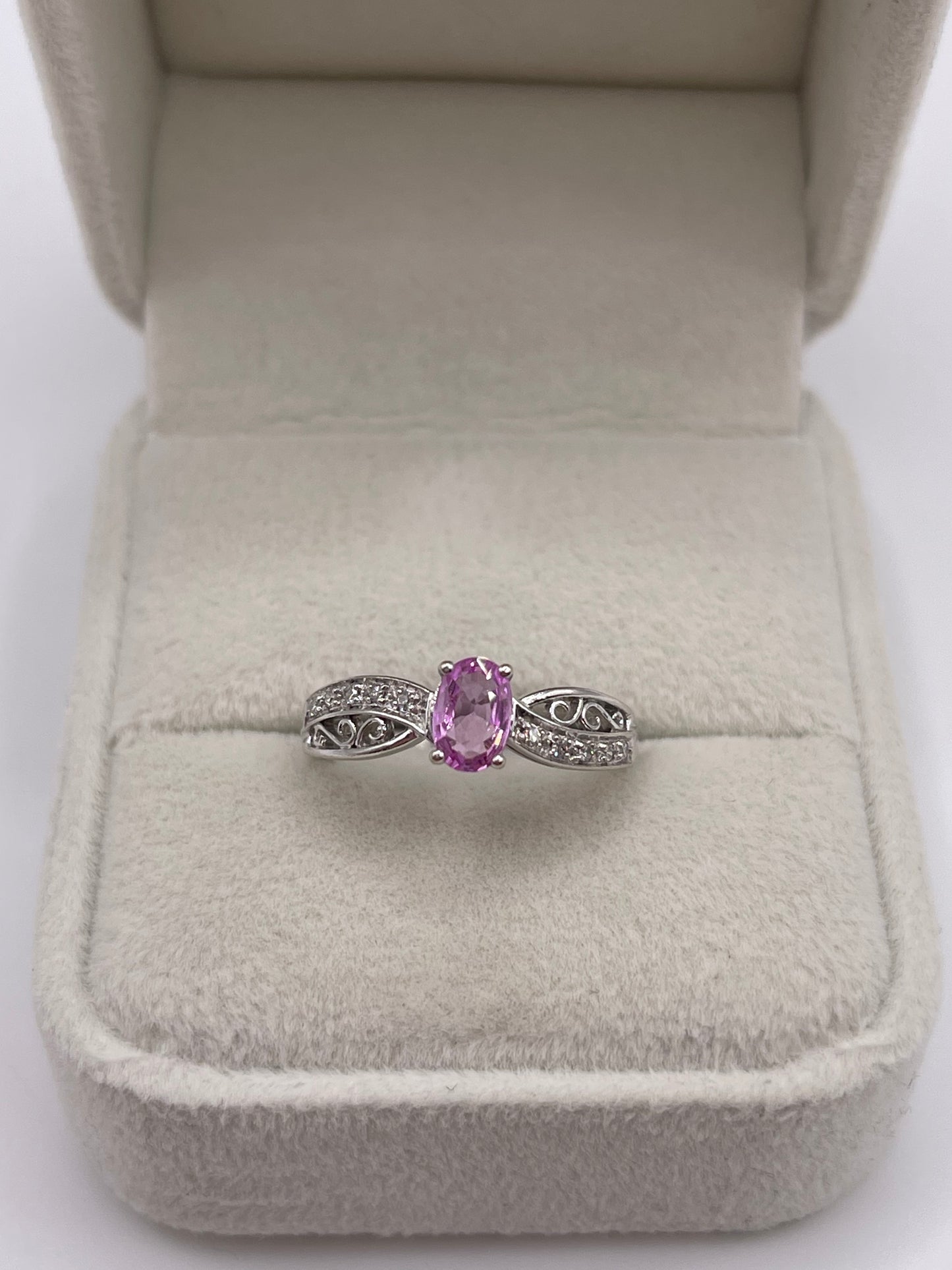 9ct white gold pink sapphire and diamond ring