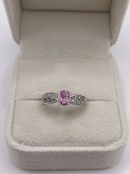 9ct white gold pink sapphire and diamond ring