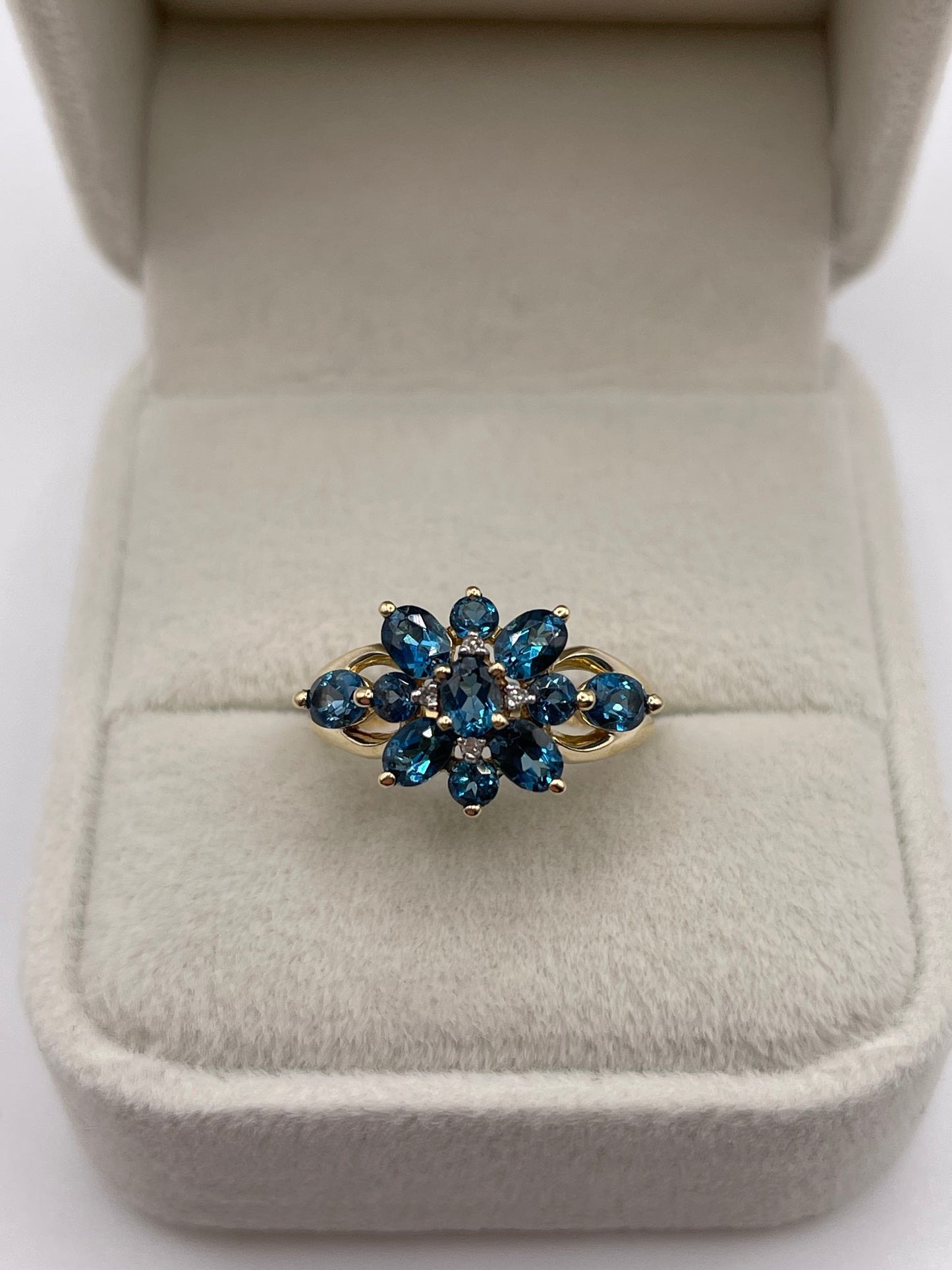 9ct gold blue topaz and diamond ring