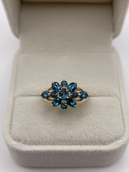 9ct gold blue topaz and diamond ring