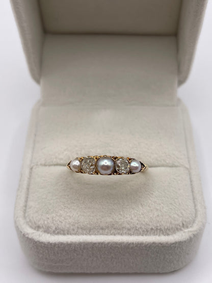 Antique 18ct gold pearl and diamond ring