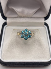 Load image into Gallery viewer, 9ct gold blue and white zircon ring
