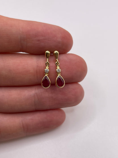 9ct gold ruby and diamond earrings