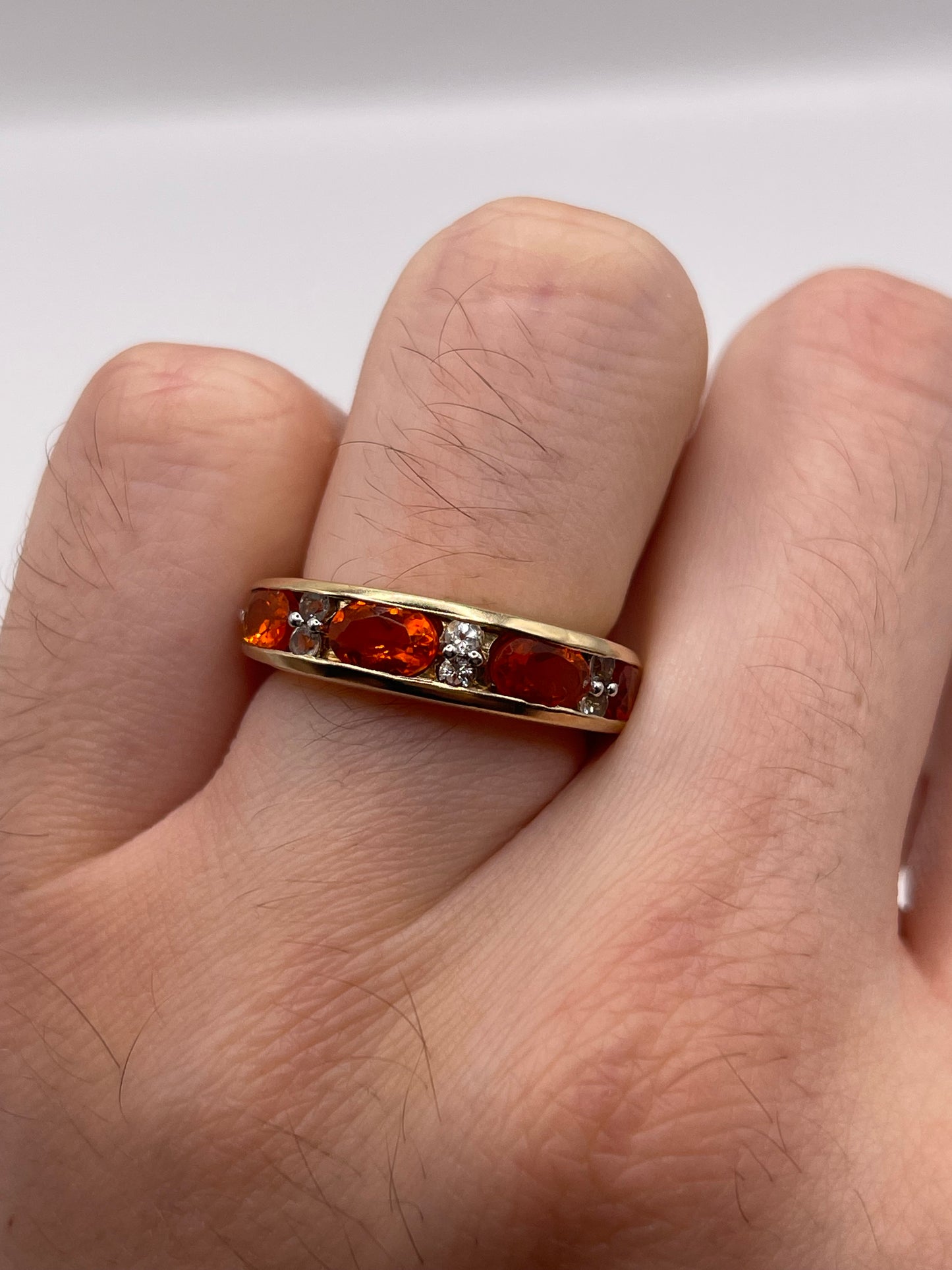 9ct gold fire opal and zircon ring