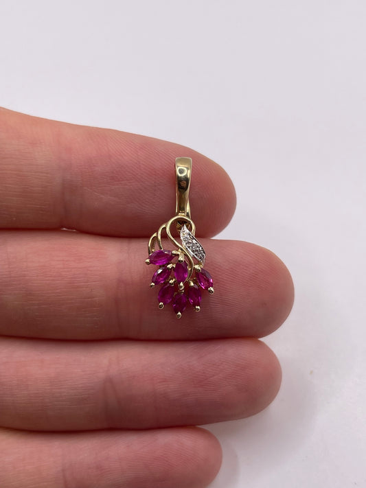 9ct gold ruby and diamond pendant