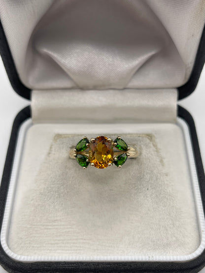 9ct gold citrine and diopside ring